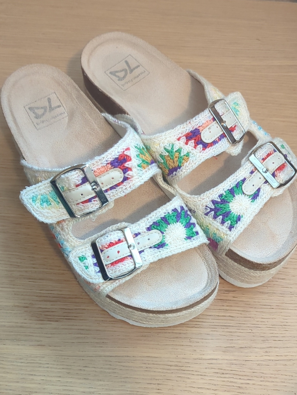Dirty Laundry Cream Crochet Multi-Color Buckle Platform Sandals